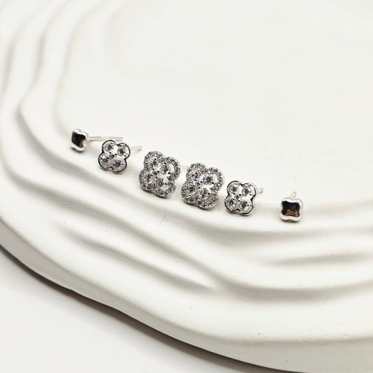 Clover Set of 3 Earrings 925 Silver