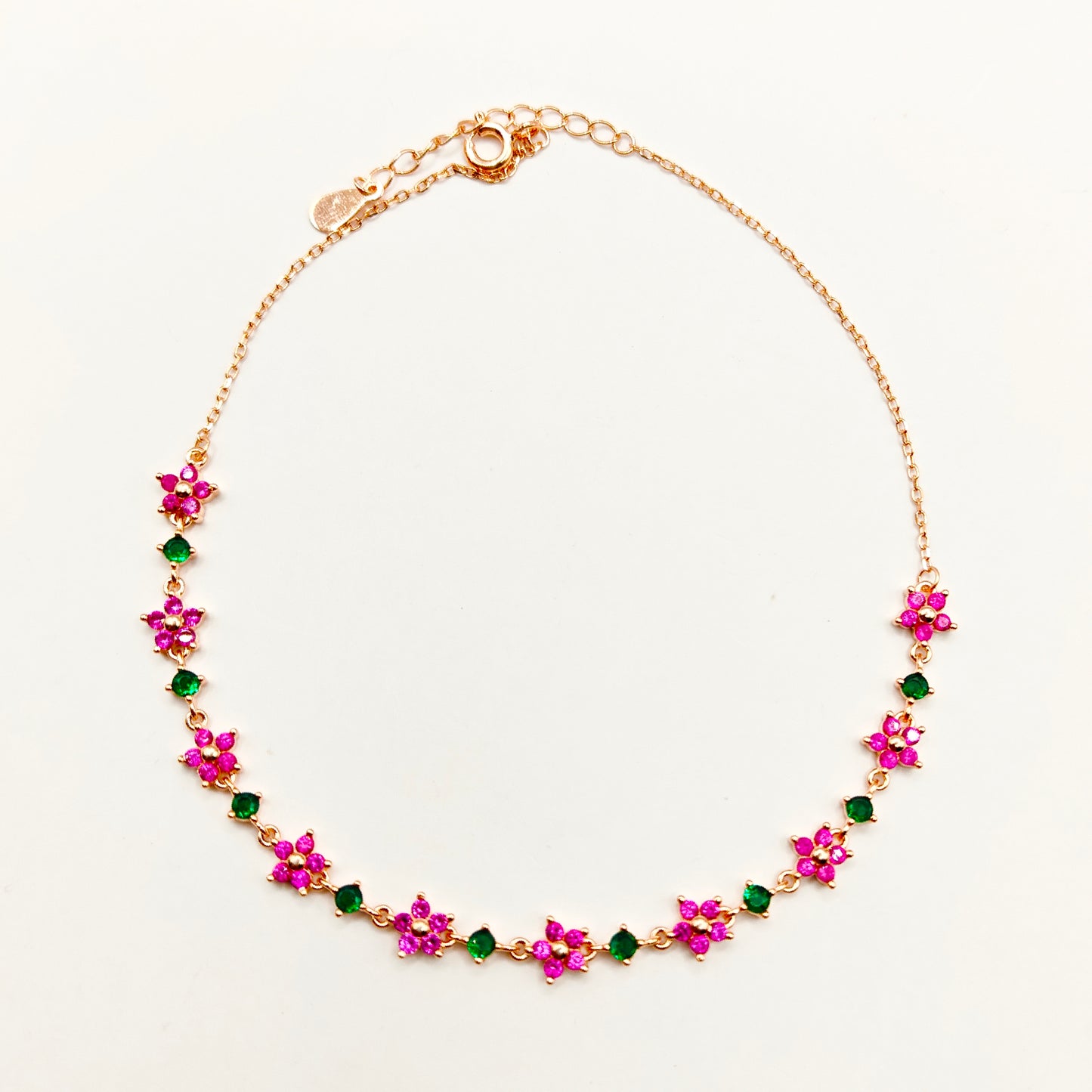 Flower Anklet Rosegold Plated 925 Silver