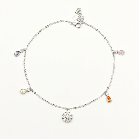 Flower Charm Anklet 925 Silver