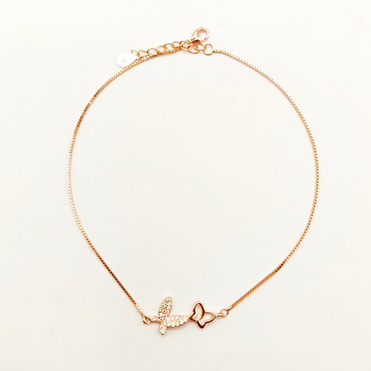 Butterfly Anklet Rosegold Plated 925 Silver