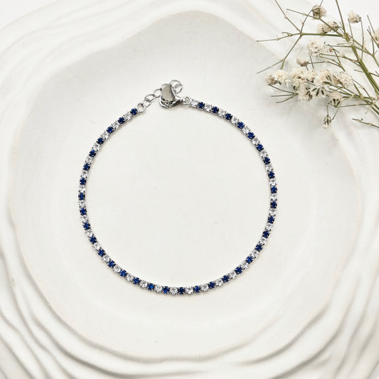 Blue and White Tennis Bracelet 925 Silver
