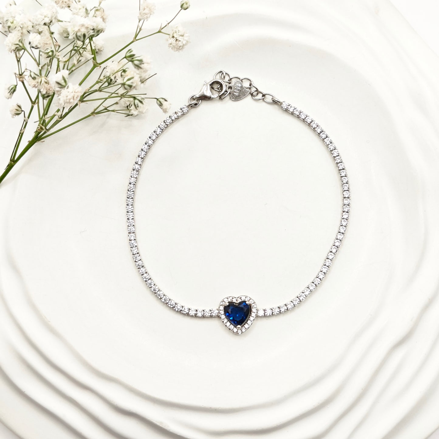 Sapphire Heart Tennis Bracelet 925 Silver