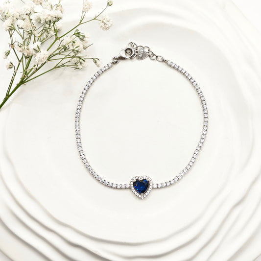 Sapphire Heart Tennis Bracelet 925 Silver