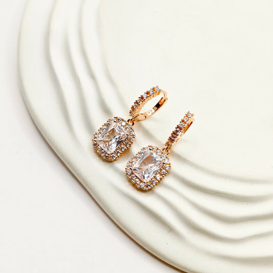 Solitaire Charm Rosegold Plated Hoop Earrings 925 Silver
