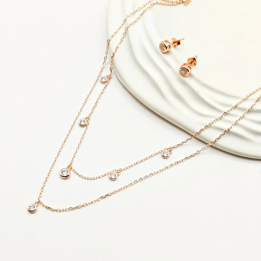 Dainty Layered Rosegold Plated Jewellery Set 925 Silver