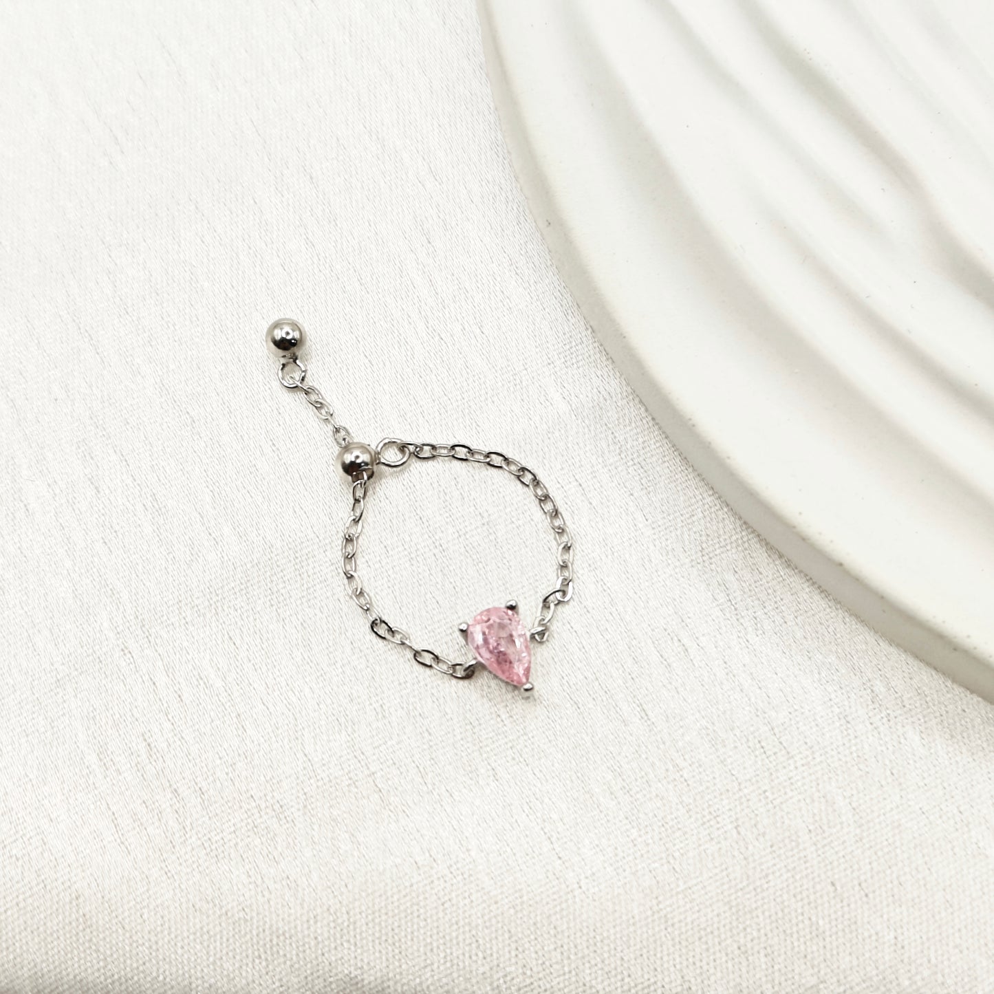 Pink Droplet Chain Ring 925 Silver