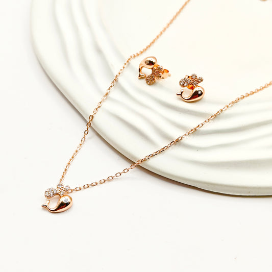 Dolphin Rosegold Plated Jewellery Set 925 Silver