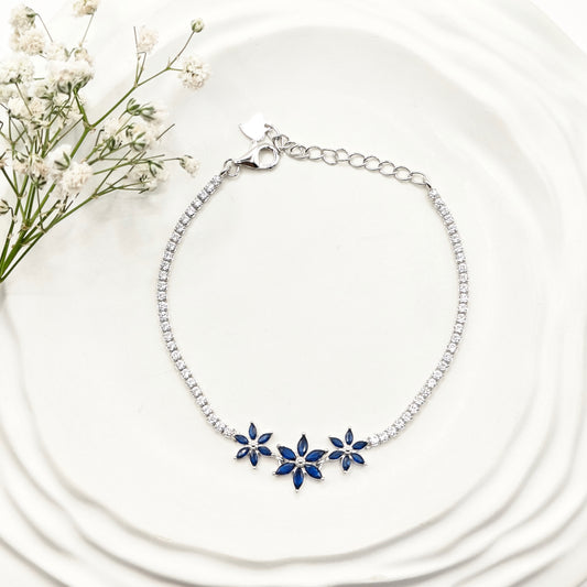 Sapphire Flower Tennis Bracelet 925 Silver