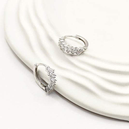 Bezel Hoop Earrings 925 Silver