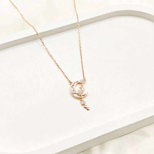 Crescent Moon Rosegold Plated Necklace 925 Silver