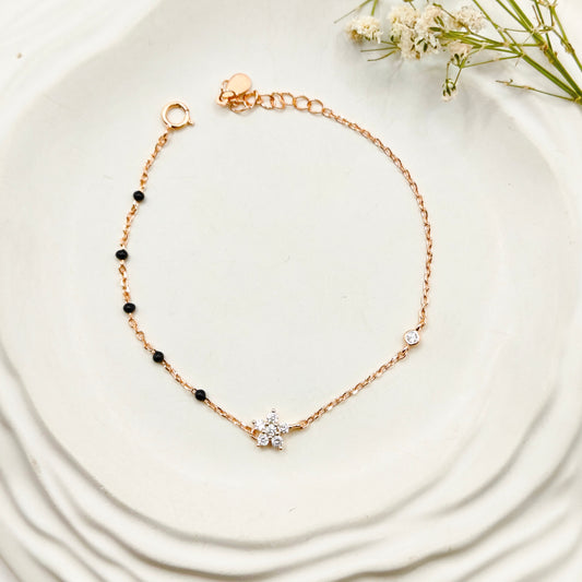 Flower Rosegold Plated Mangalsutra Bracelet 925 Silver