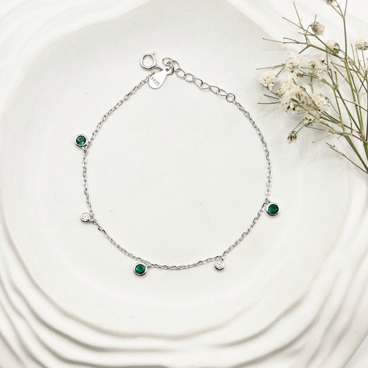Green Charm Bracelet 925 Silver