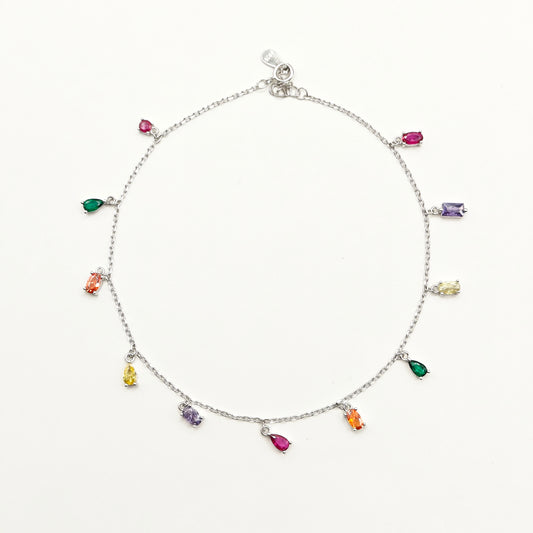 Multi-Color Charm Anklet 925 Silver