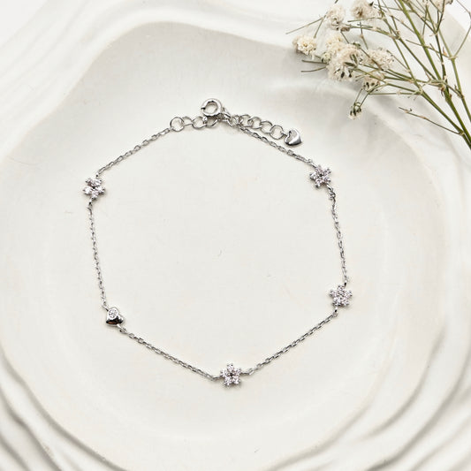 Light Pink Flower Heart Bracelet 925 Silver